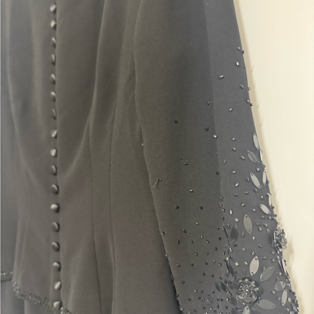 Donna Morgan Black Dress, Sequin Embellishments, 3/4 sleeves, buttons down back - Picture 9 of 12